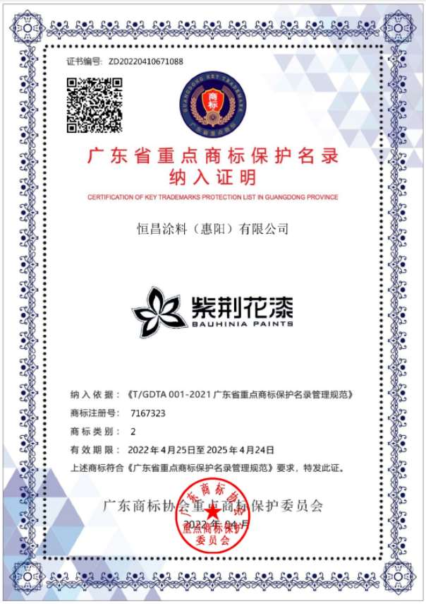 紫荊花漆與騰訊等名企商標(biāo)共同入選省重點(diǎn)商標(biāo)保護(hù)名錄 紫荊花漆與騰訊等名企商標(biāo)共同入選省重點(diǎn)商標(biāo)保護(hù)名錄