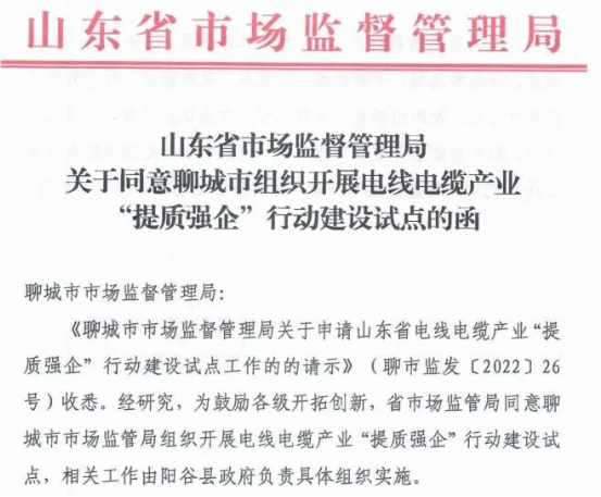聊城市陽谷縣被定為電線電纜產業(yè)“提質強企”行動建設試點 聊城市陽谷縣被定為電線電纜產業(yè)“提質強企”行動建設試點